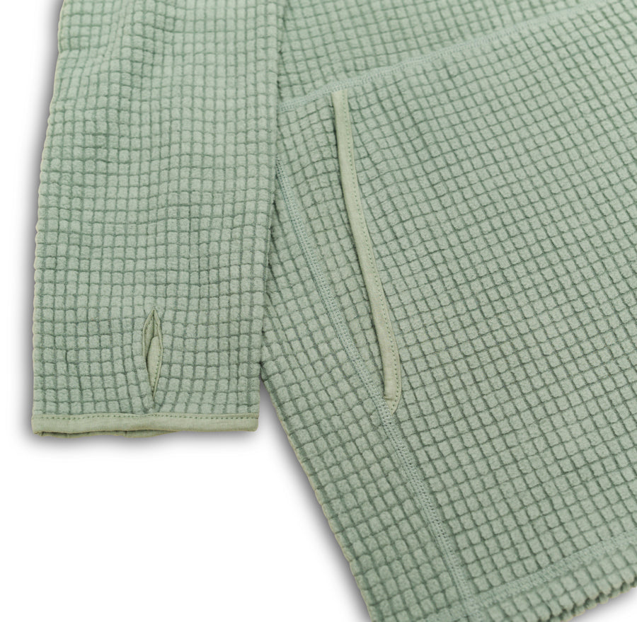 Sleeve of grid fleece hoodie from Squak Mountain Co.