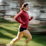 Women's Alder Red Grid Fleece Hoodie Lifestyle