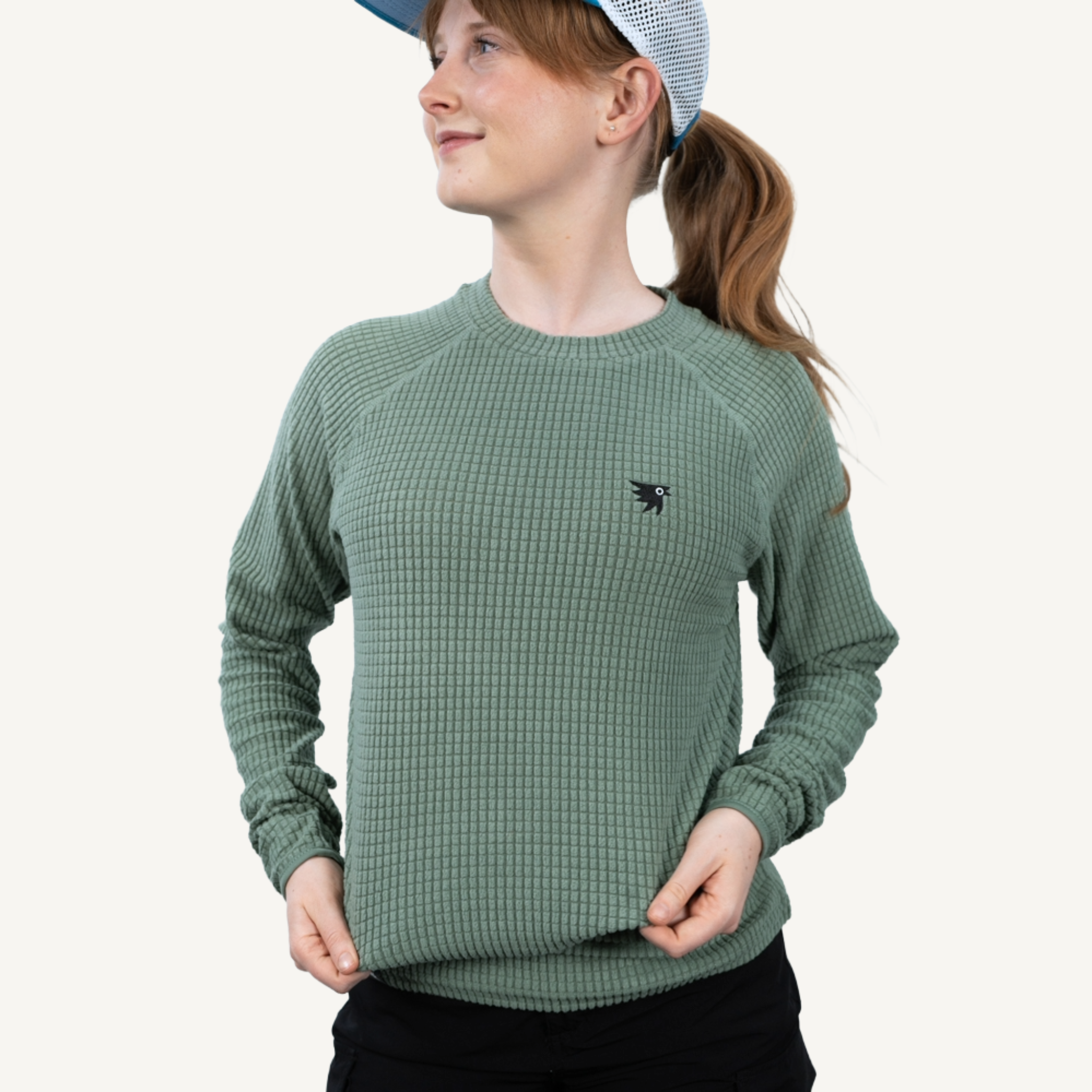 Women's Dawn Sage Green Grid Fleece Crewneck