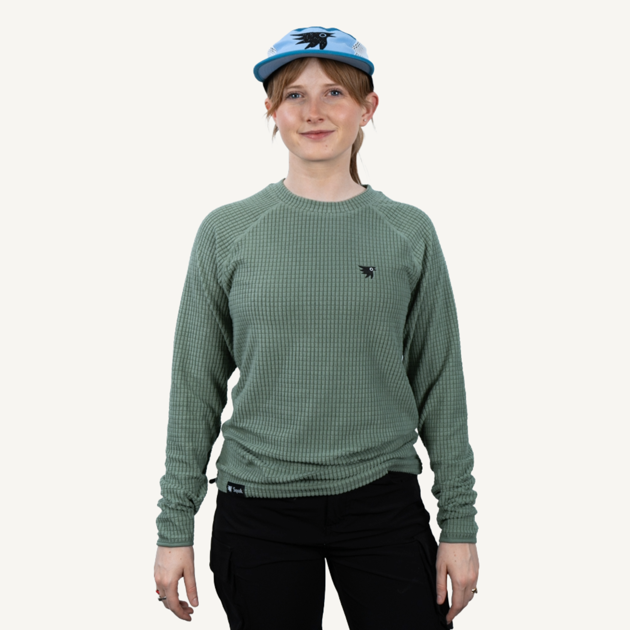 Women's Dawn Sage Green Grid Fleece Crewneck