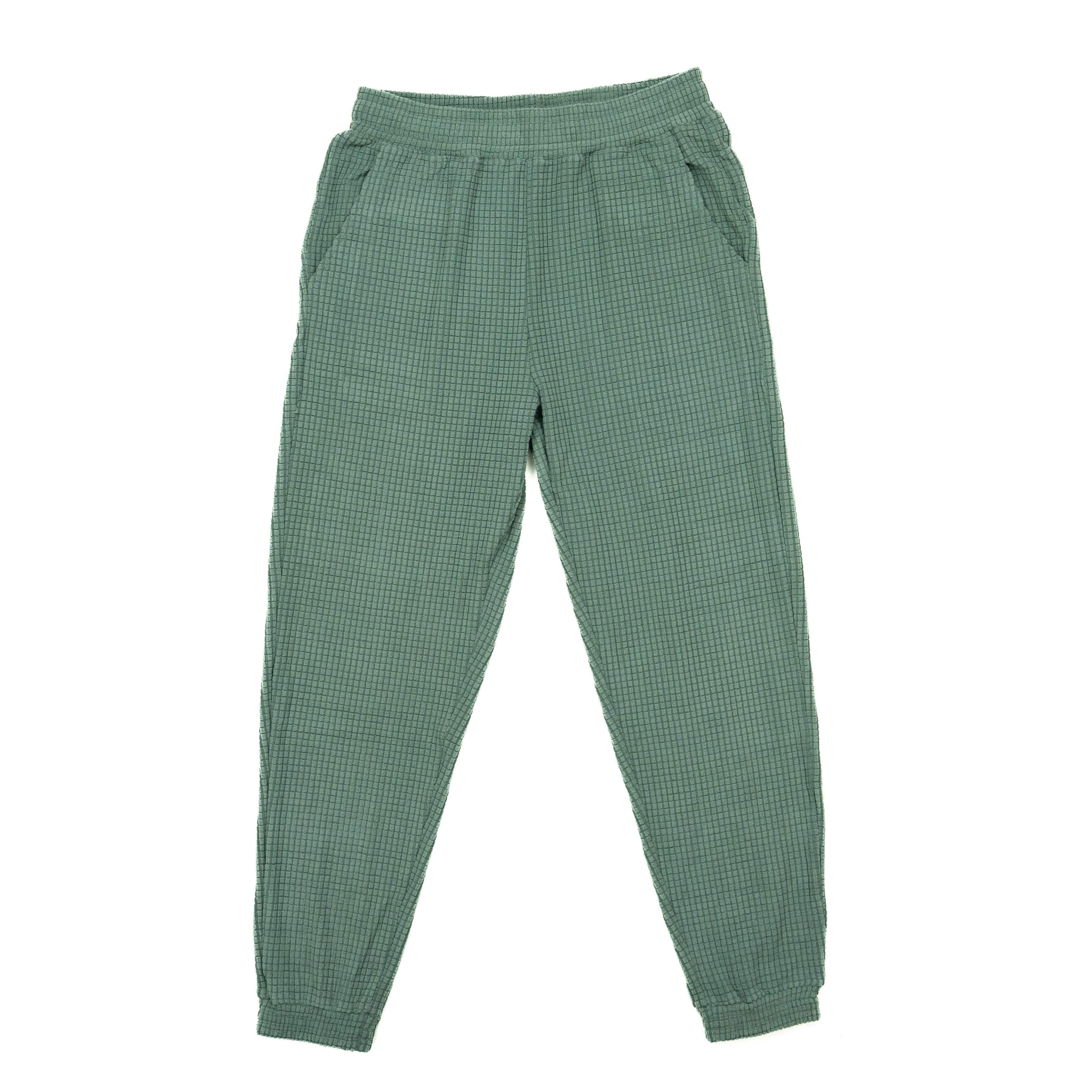 women's sage green grid fleece joggers