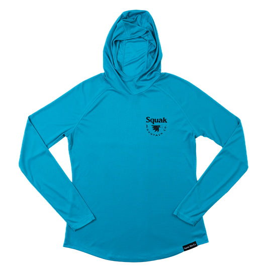 Aqua blue womens outdoor sun hoodie from Squak Mountain Co.