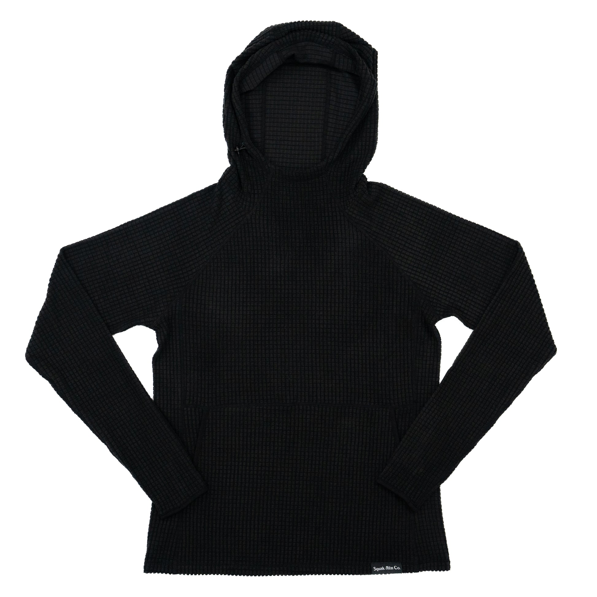 Black obsidian grid fleece hoodie from Squak Mountain Co.