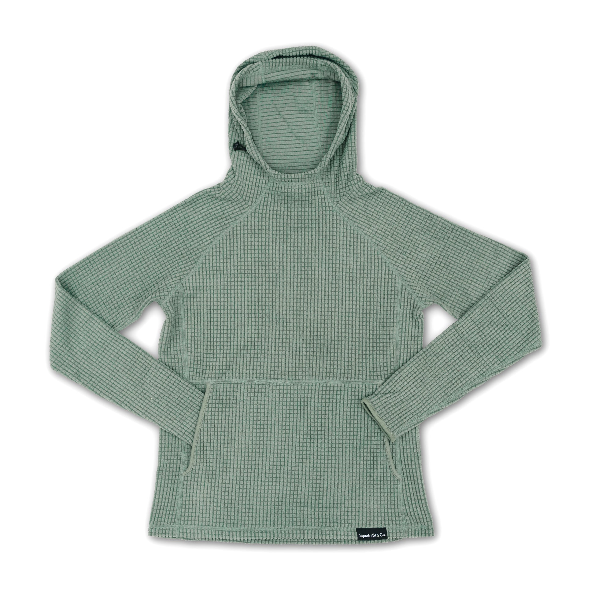 Sage green grid fleece hoodie from Squak Mountain Co.