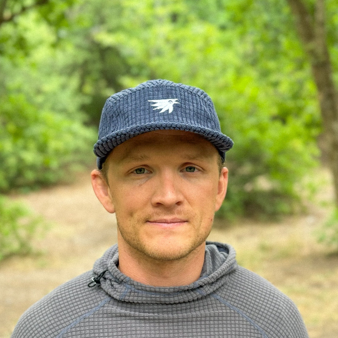 Midnight blue grid fleece 5 panel hat